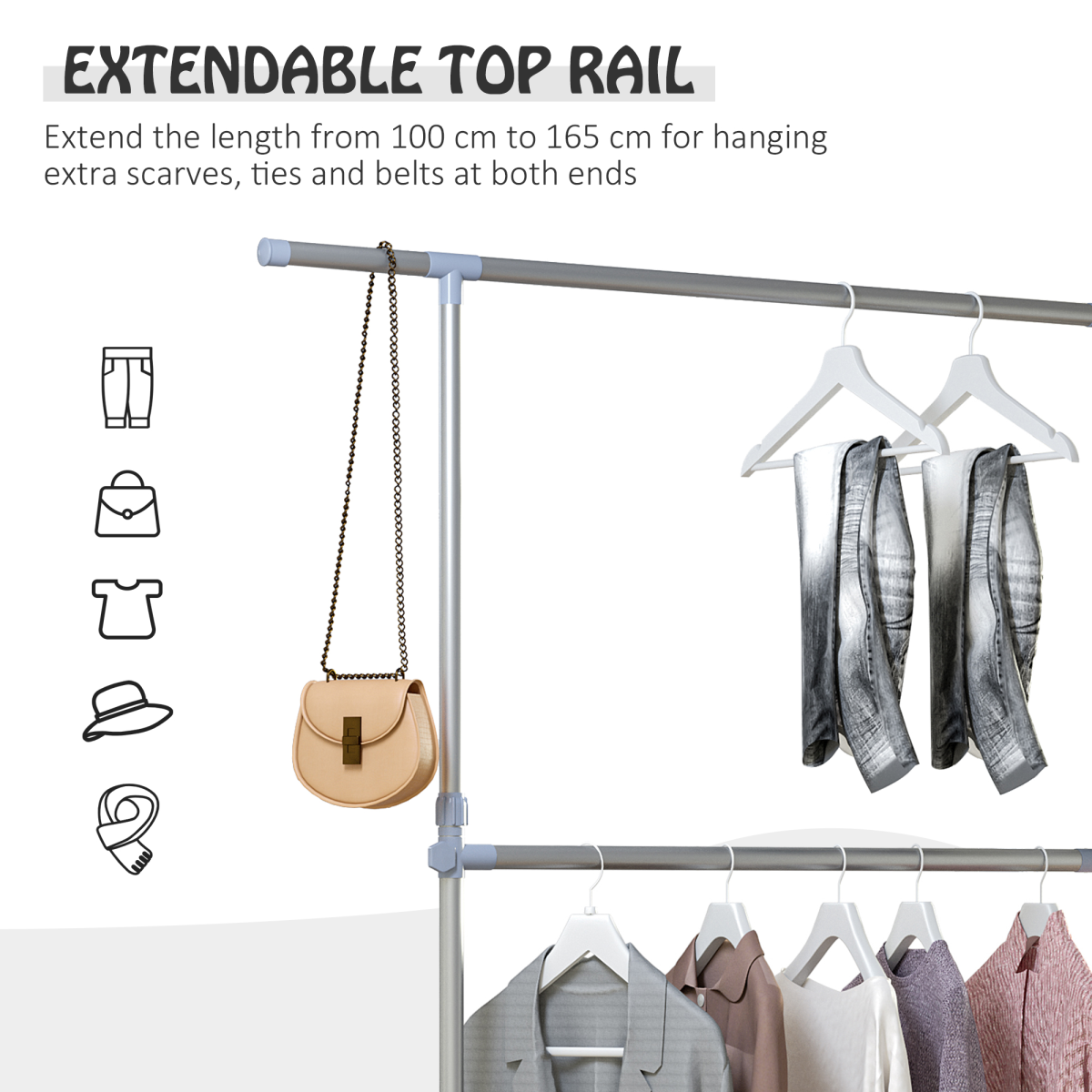 Clothes Hanger with Wheels, Heavy Duty-Silver/Grey