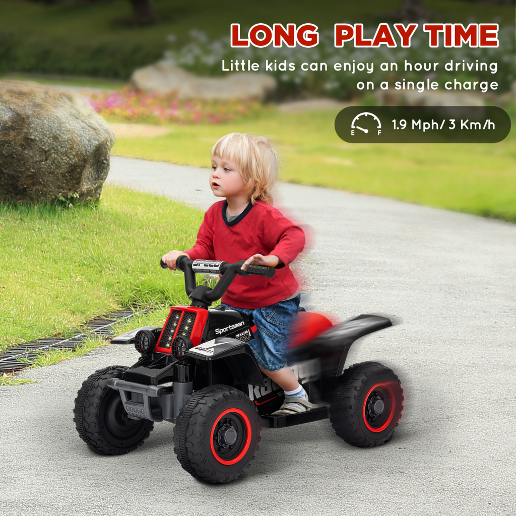 AIYAPLAY 6V Electric Quad Bike for Kids with Forward Backward, Black and Red