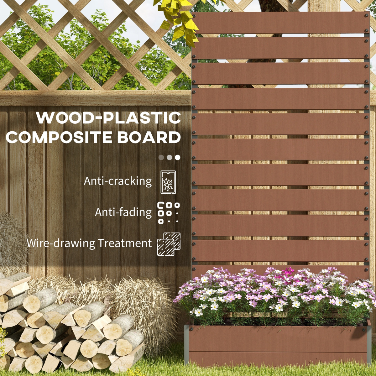Outsunny Raised Garden Bed with Trellis Standing Patio Planter Box Light Brown
