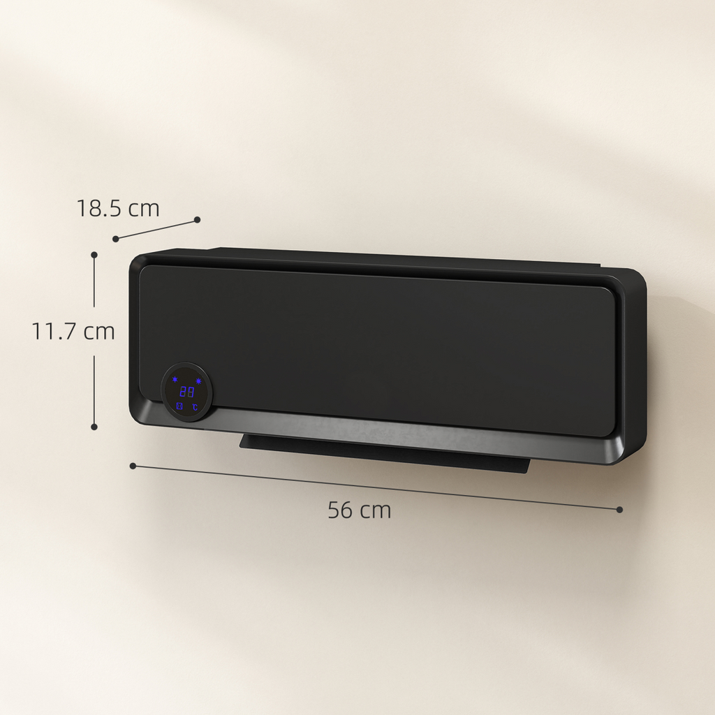 HOMCOM 1000W/2000W Wall Downflow Heater 10-49°C Temperature w/ Timer, Black