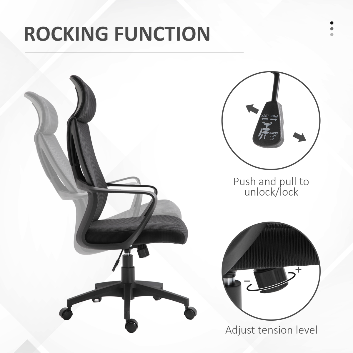 Mesh Back Office Chair with Adjustable Height Padded Headrest Black Vinsetto