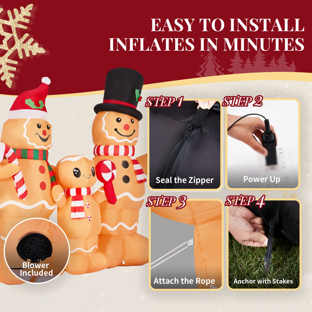 1.9M Lighted Christmas Inflatable Decoration, Inflatable Gingerbread Man Family