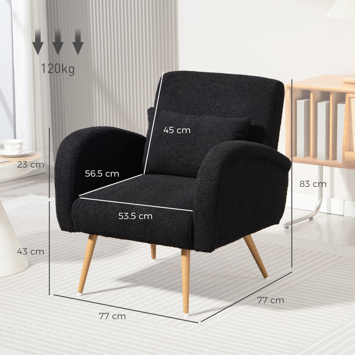 HOMCOM Teddy Fleece Upholstered Accent Chair with Metal Legs, Black