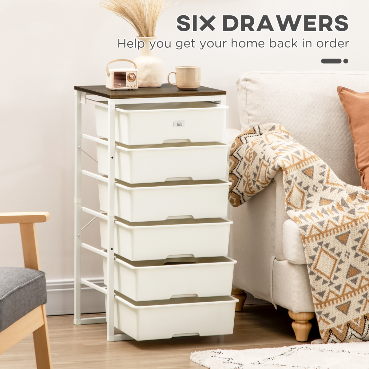 Chest of Drawers 6-Drawer Dresser Storage Cabinet Bedroom Living Room White