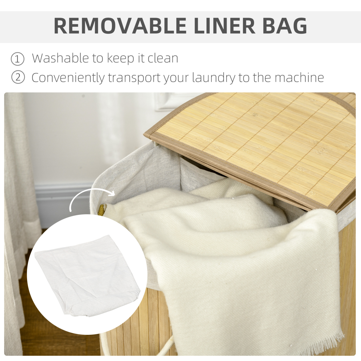 100L Bamboo Laundry Basket with 2 Compartments Washing Baskets Natural HOMCOM