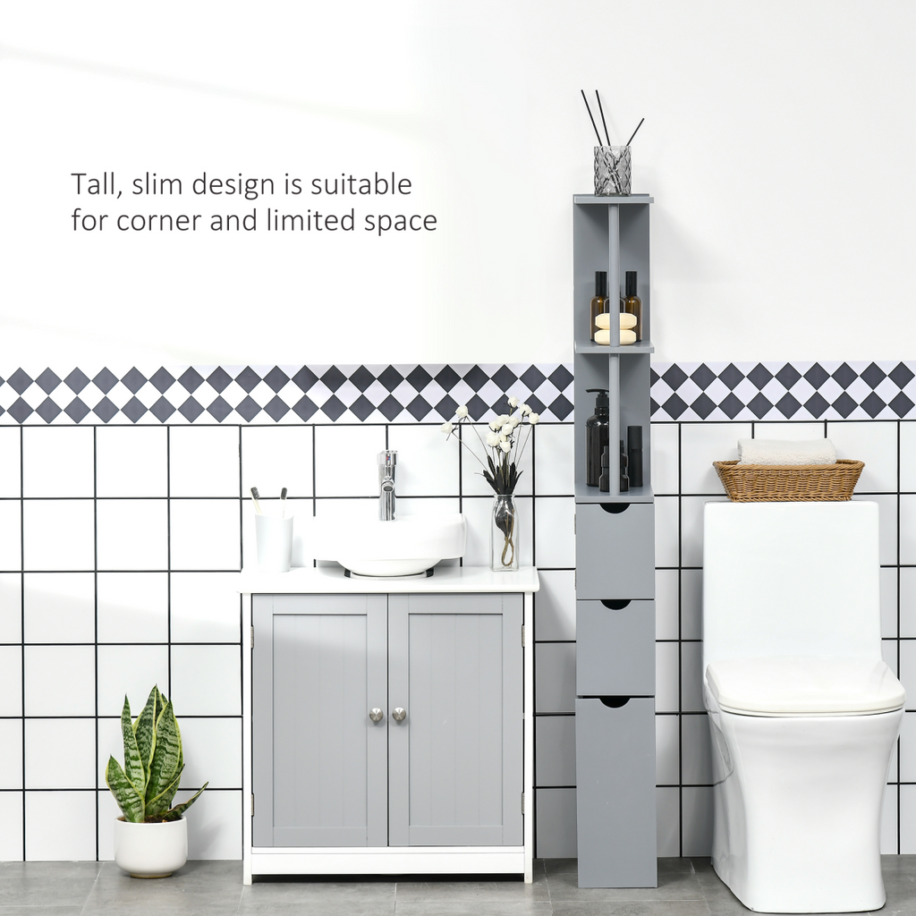 HOMCOM Tall Bathroom Cabinet, Bathroom Storage Cabinet W/ Shelf, Drawers, Grey