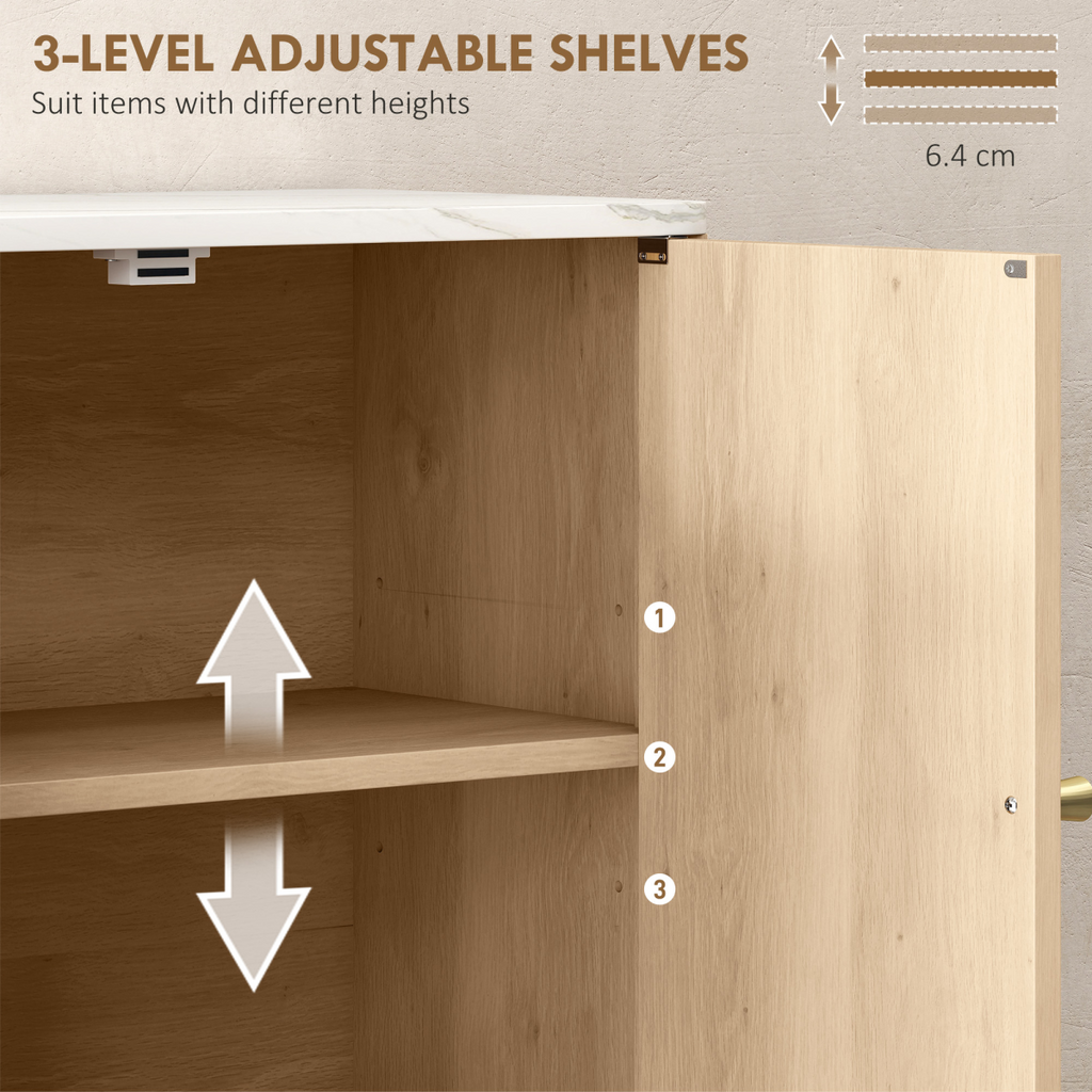 HOMCOM Bathroom Wall Cabinet with Adjustable Shelf and Open Shelf, Oak