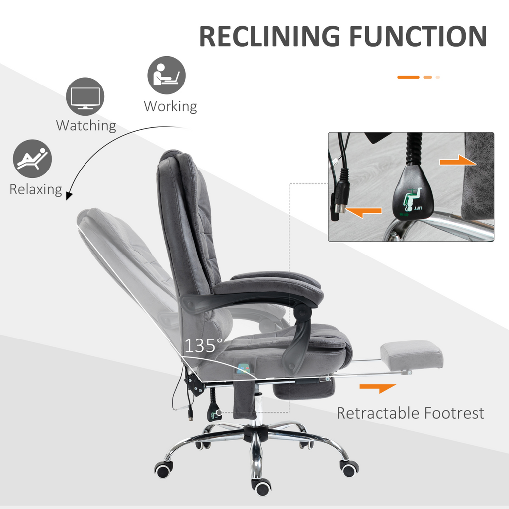 Vintage High Back Heated Massage Office Chair with 6 Vibration Points, Dark Grey