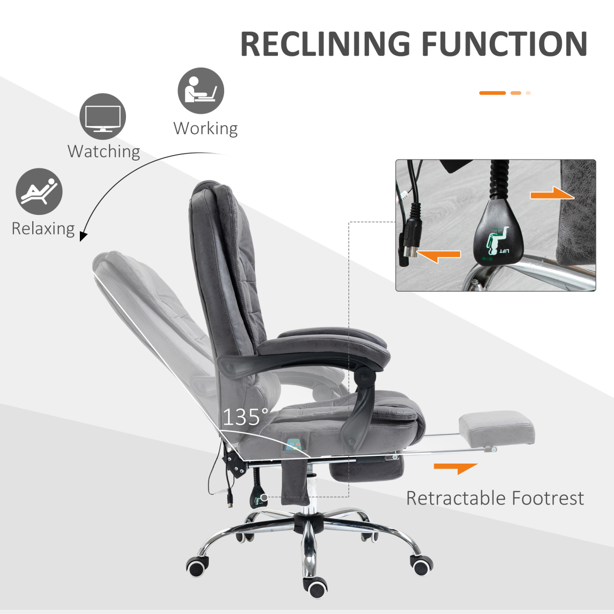 Vintage High Back Heated Massage Office Chair with 6 Vibration Points, Dark Grey