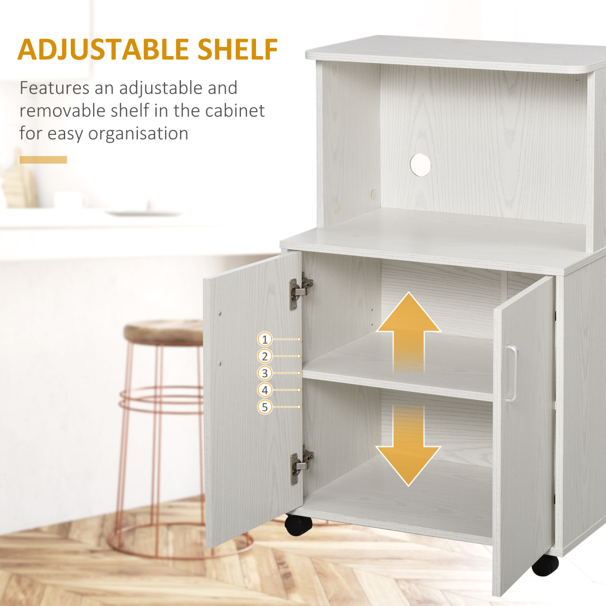 Microwave Cart on Wheels Utility Trolley 97x60.4x40.3cm, White