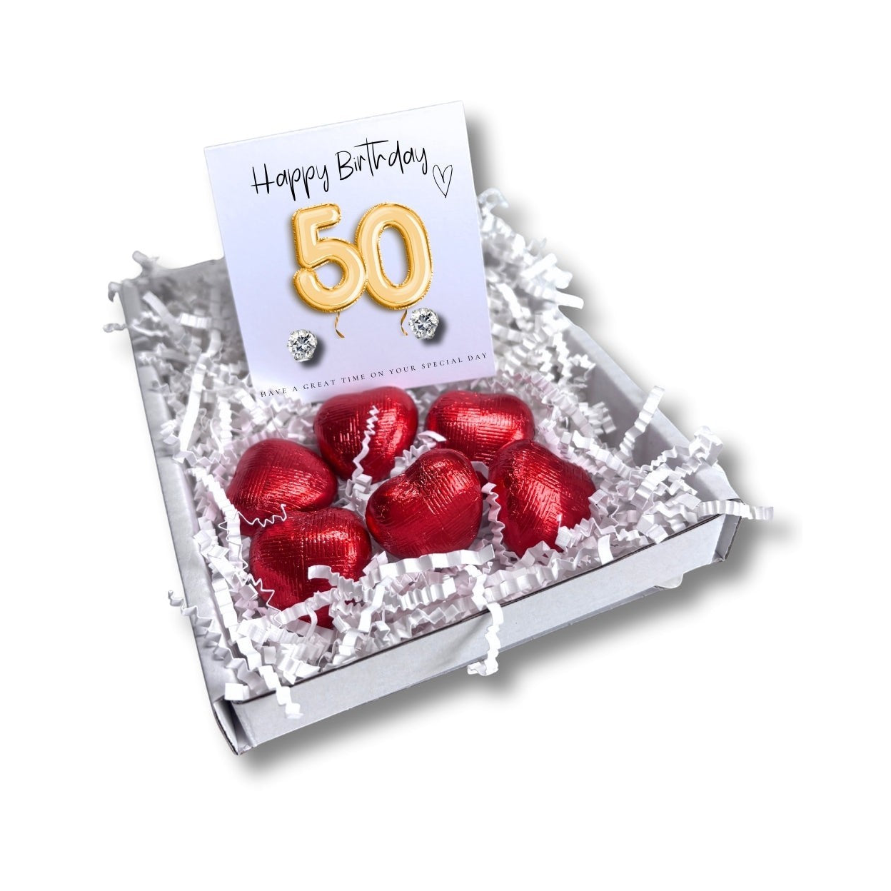 50th Birthday Cubic Zirconia Stud Earrings & Gold Balloons Mini Gift Hamper