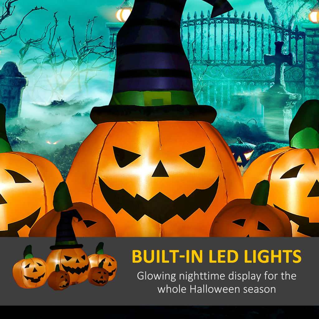 6ft Inflatable Halloween Large Pumpkin Hat with Four Small Pumpkins Blow-Up LED