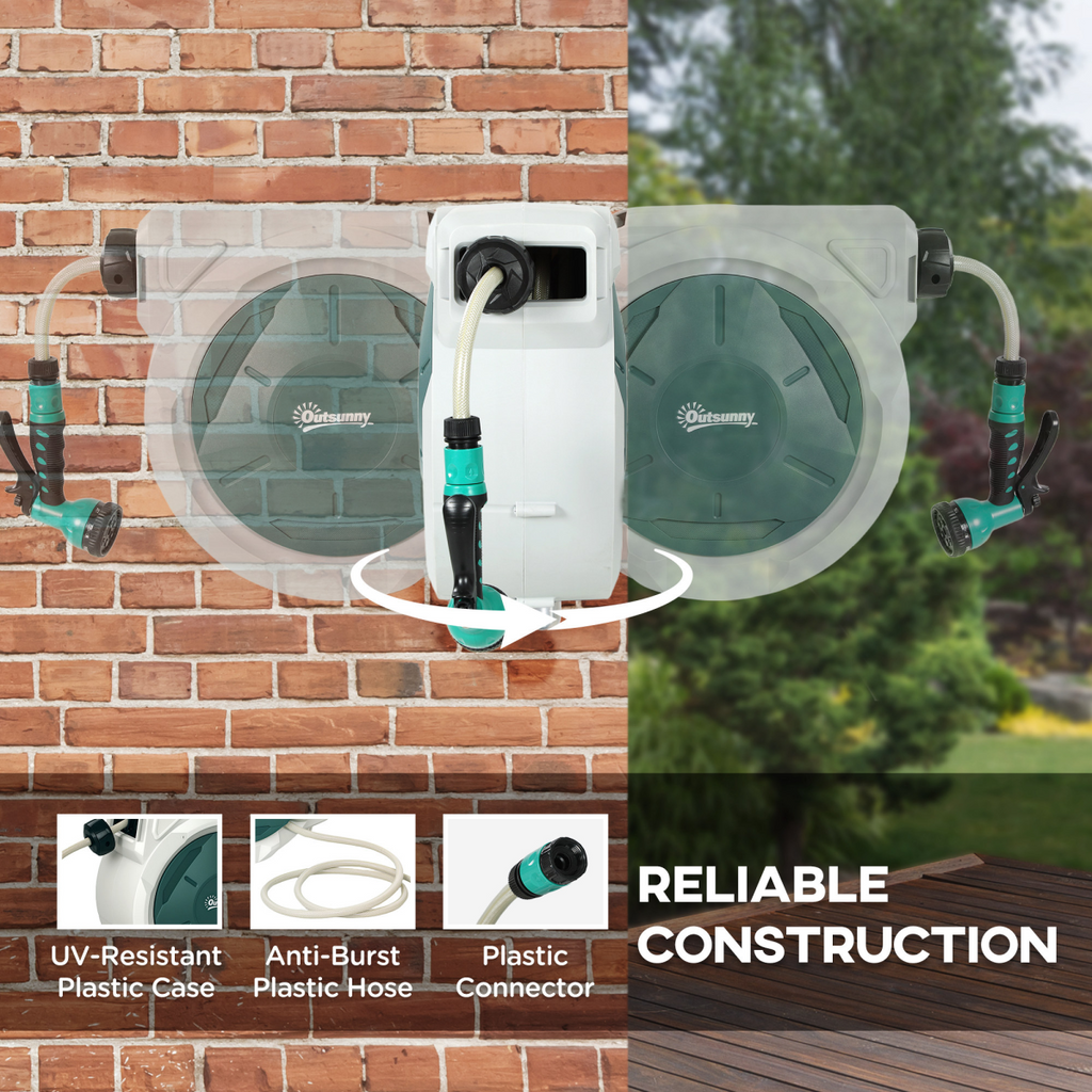 Outsunny Retractable Hose Reel Wall Mounted with Lock, Grey