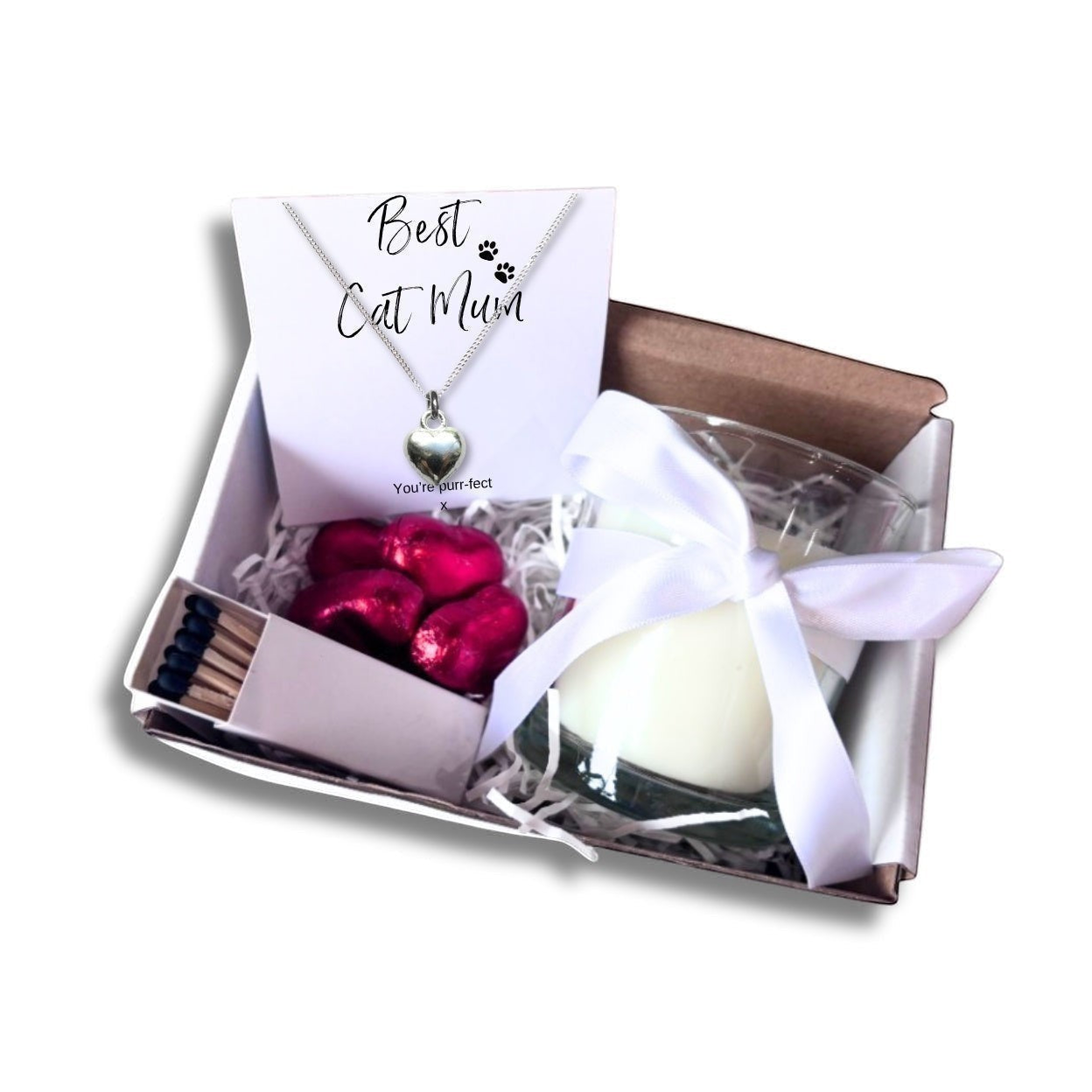 Small Best Cat Mum Gift Hamper Necklace Chocs & Candle