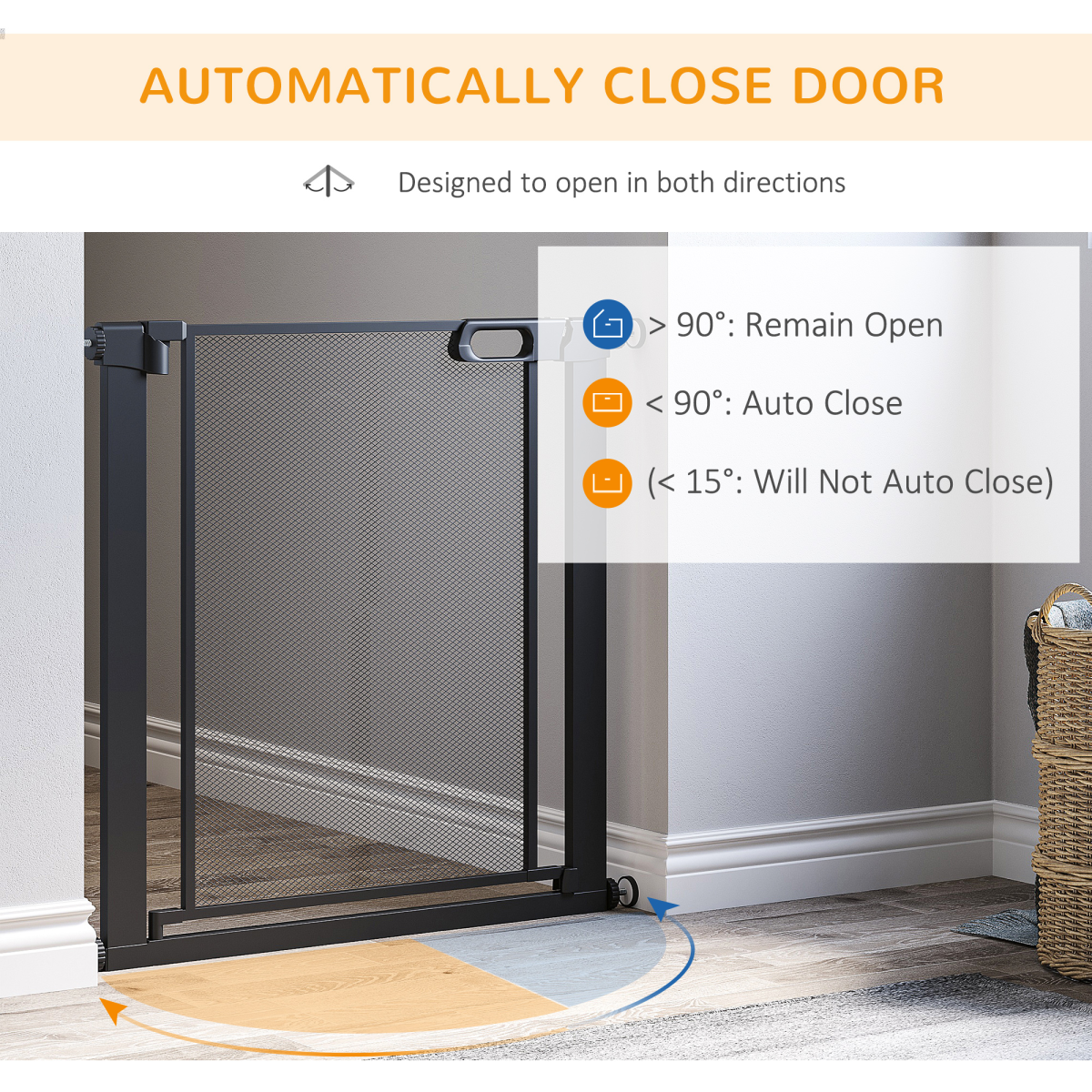 Pressure Fit Safety Gate for Stairs with Auto Close 75-82 cm - Black PawHut