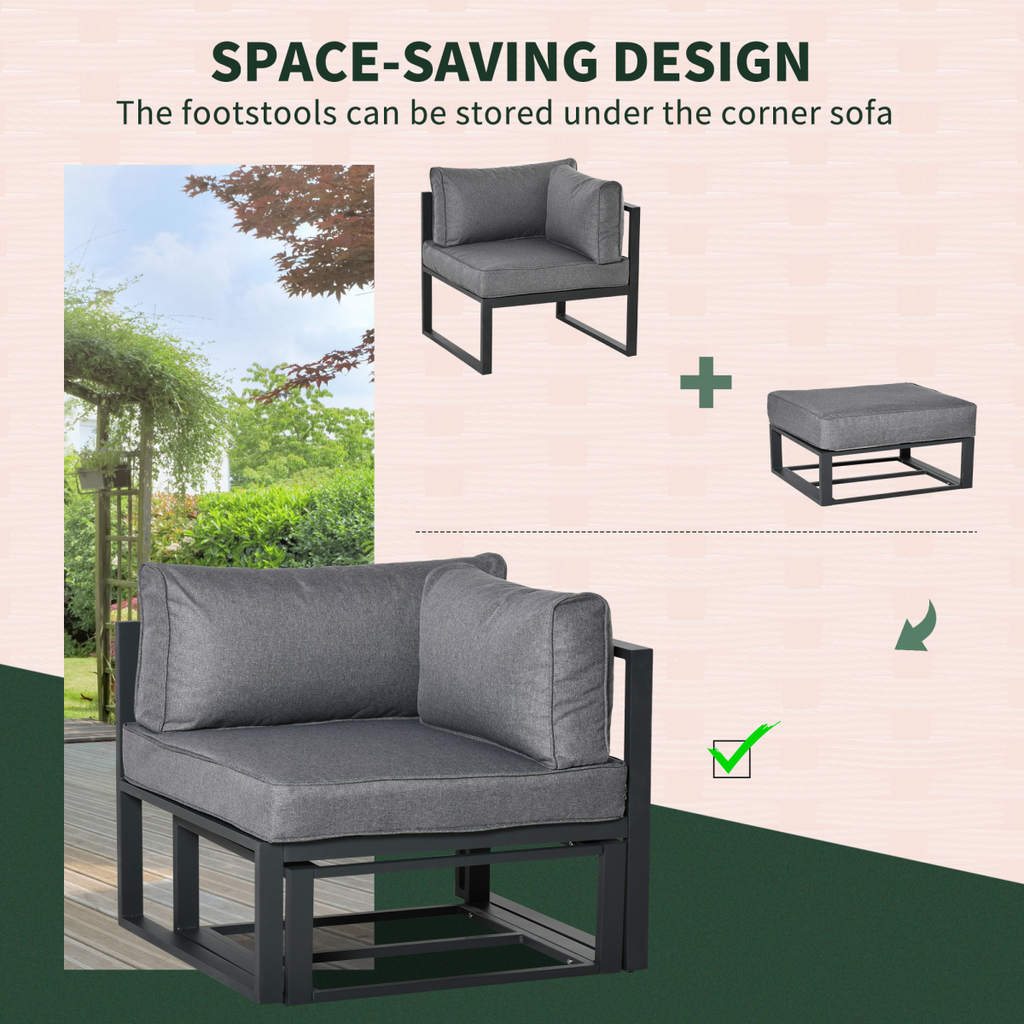 Daybed 6 Piece Sectional Sofa Set, & Coffee Table, Footstool & Cushions, Grey