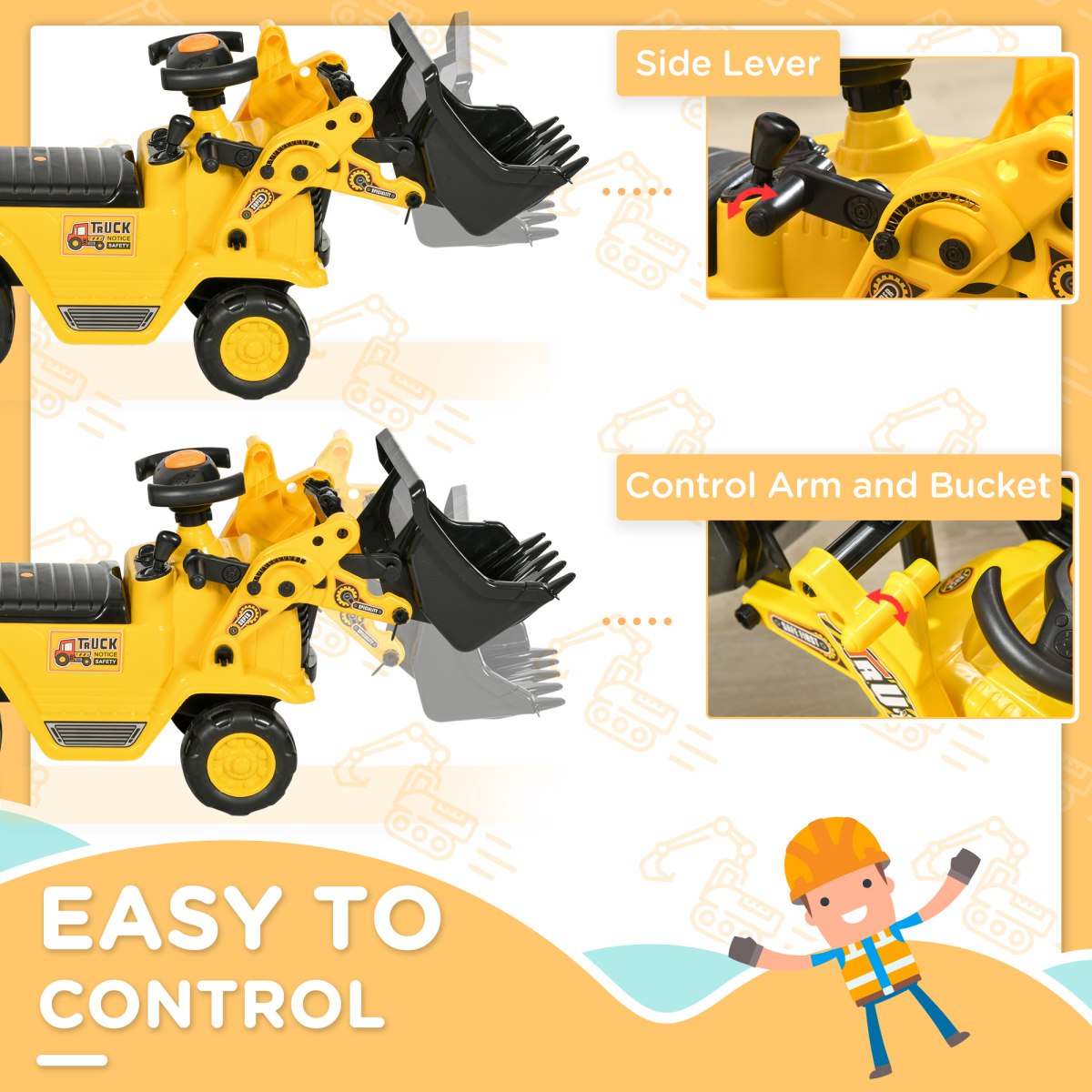 Ride-On Bulldozer Toddler Scooter Storage Cart Construction Truck