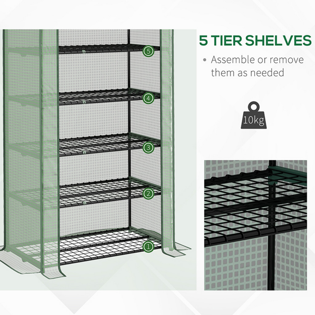 Outsunny Widened Mini Greenhouse 5 Tier Green House, 193H x 90W x 49Dcm, Green