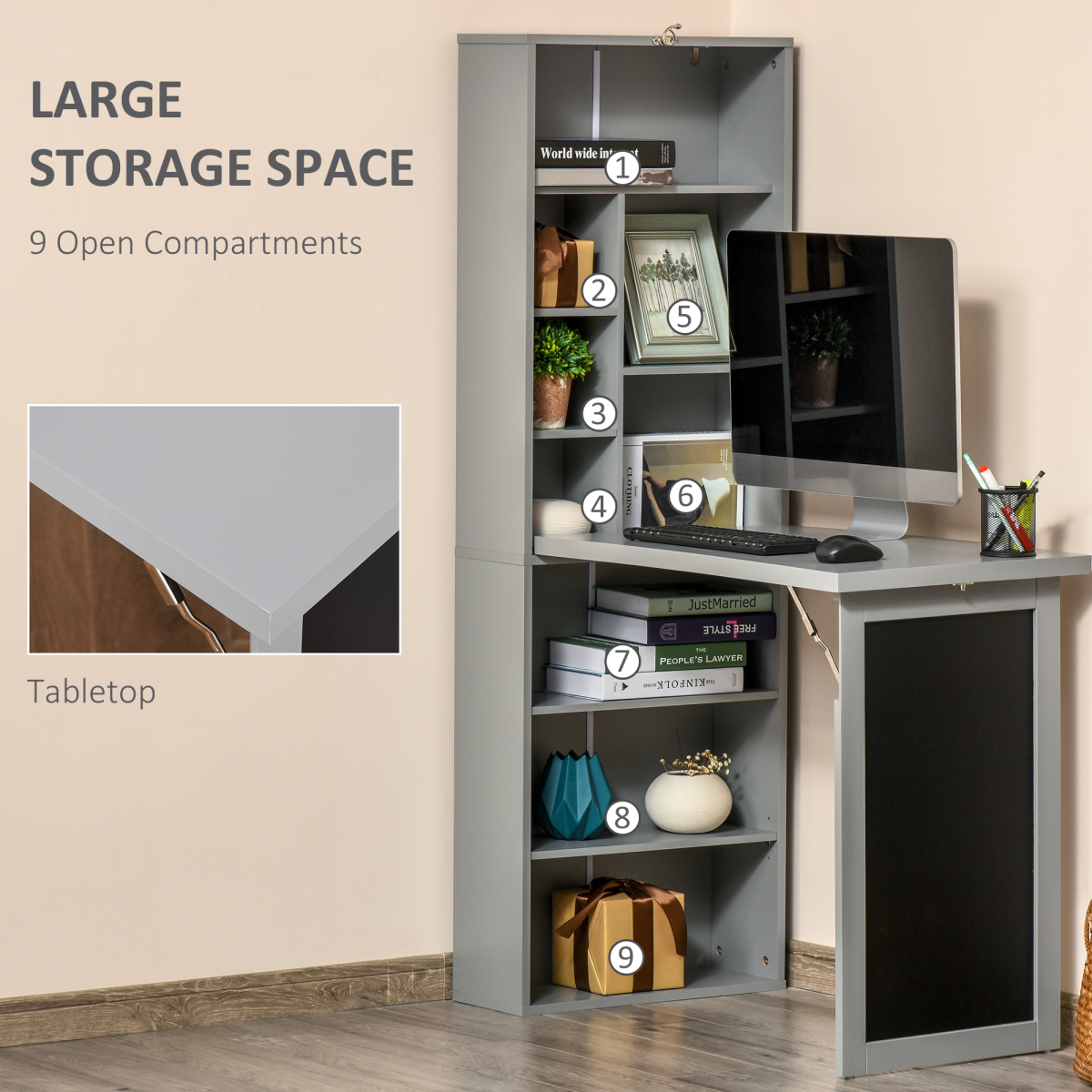 Folding Convertible Desk with Blackboard Multi-function Workstation
