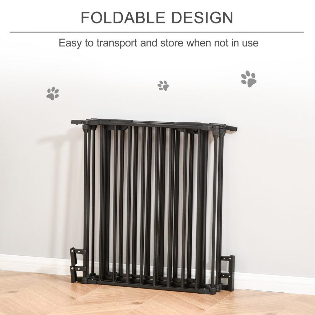 Pet Gate 5-Panel Dog Playpen for Indoor Stair Barrier W/ Walk Through Door Black