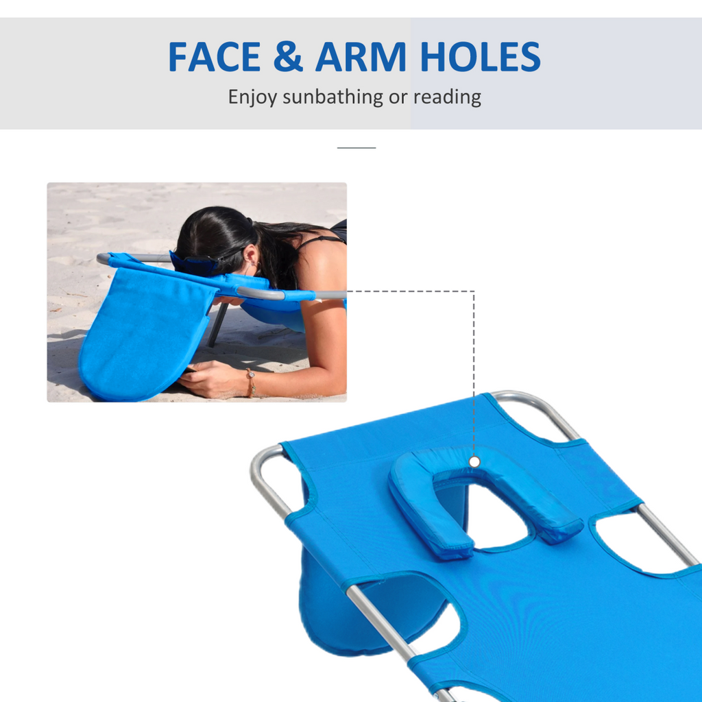 Beach Chaise Lounge Face Cavity Portable Sun Lounger, Reclining Adjust Blue