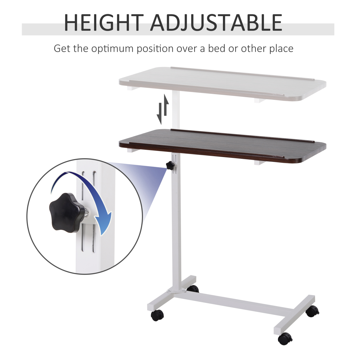 Multipurpose Overbed Chair Table Sofa Side Stand Height Adjustable White/Brown