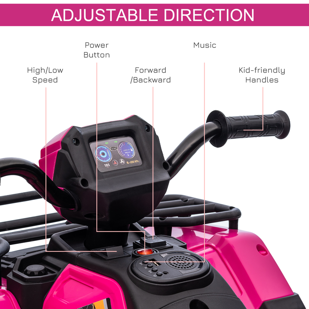 HOMCOM 12V Electric Quad Bike for Kids with LED Headlights, Music - Pink