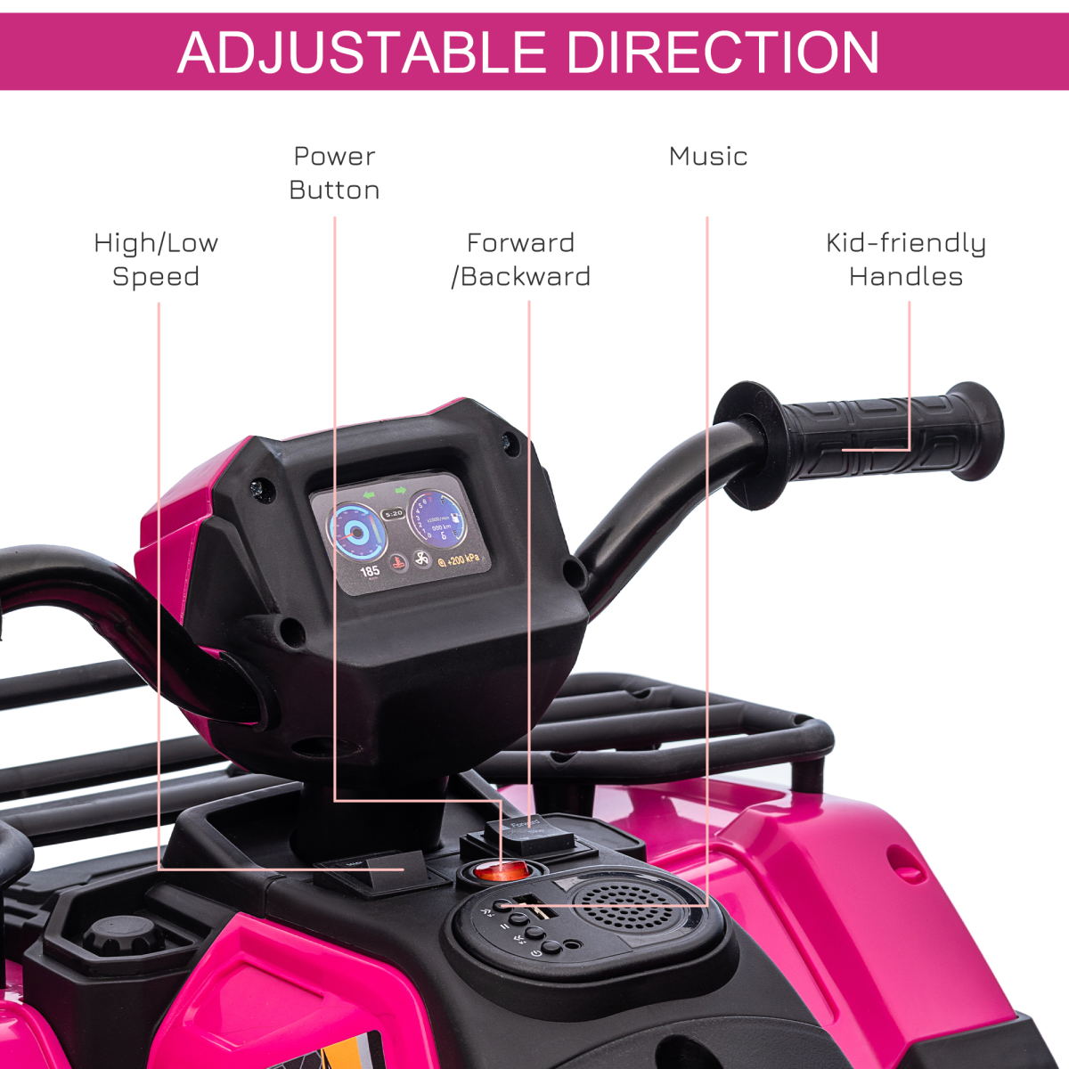HOMCOM 12V Electric Quad Bike for Kids with LED Headlights, Music - Pink