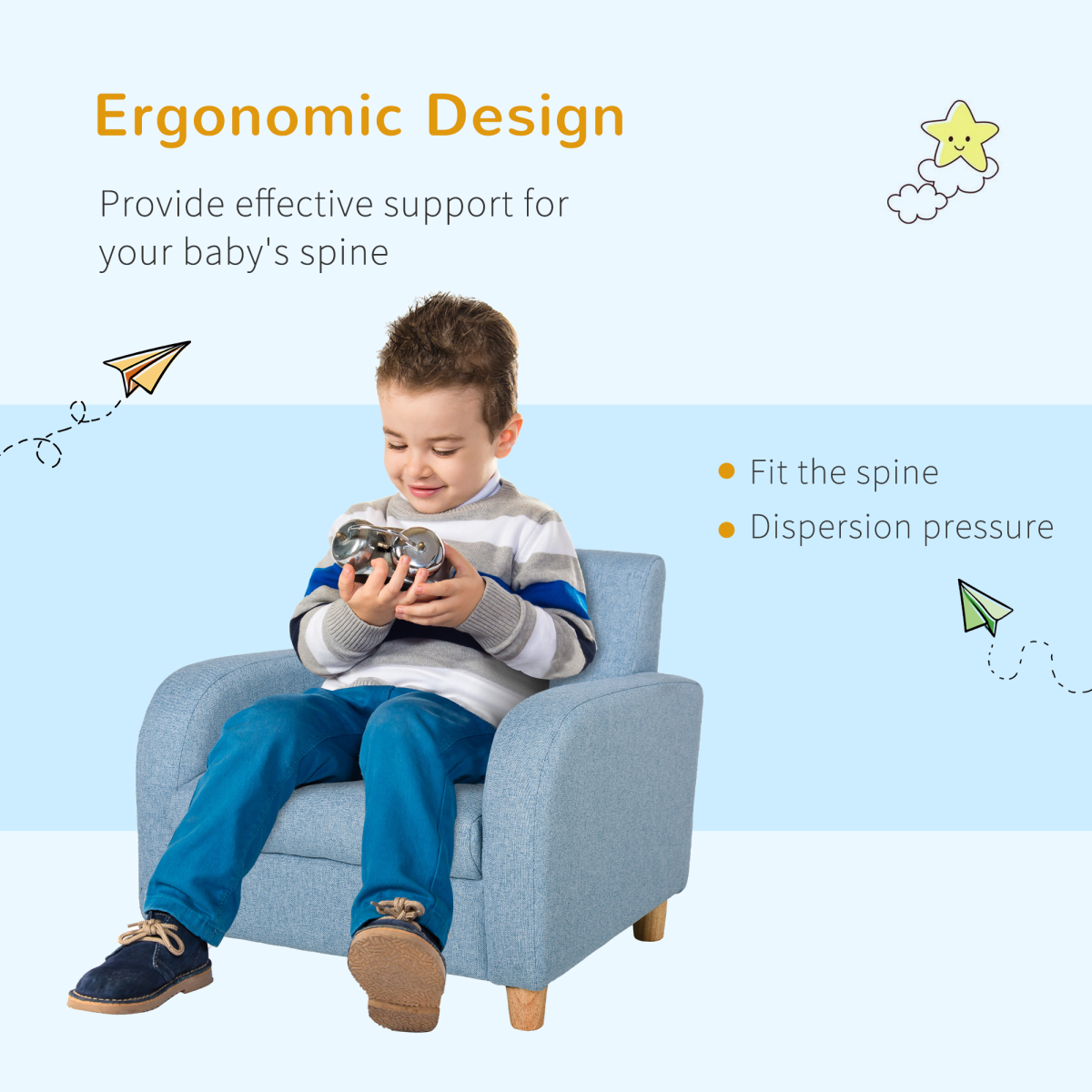 Child Armchair Wood Frame with Cushion Padding Seat Low-Rise Bedroom