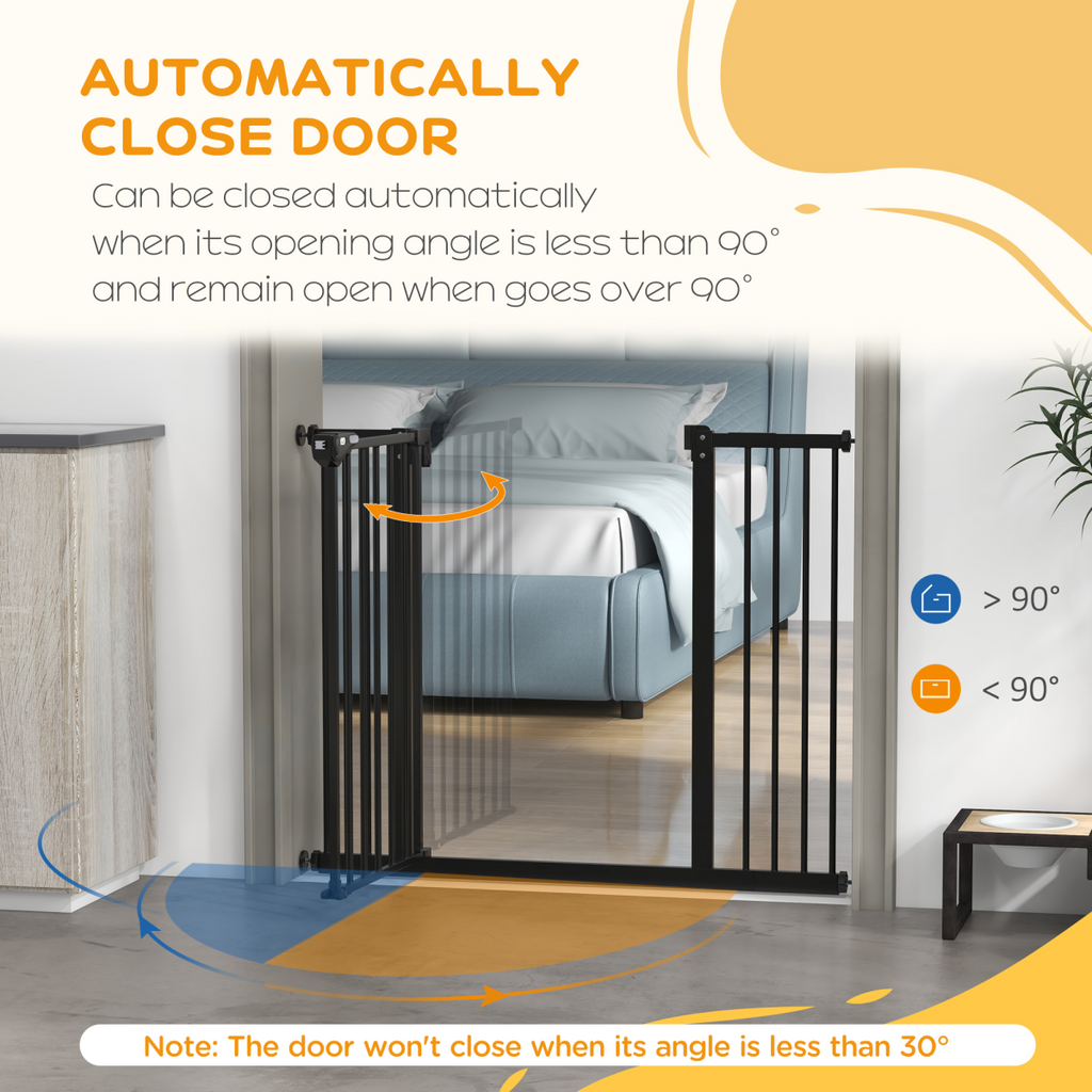 PawHut Adjustable Safety Gate with 2 Extensions and Four Adjustable Screws, Black
