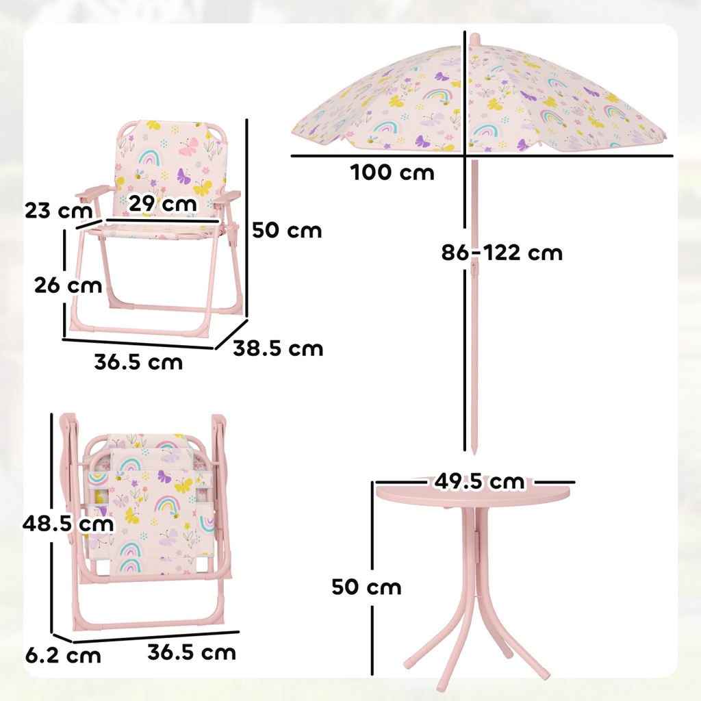 AIYAPLAY Kids Garden Table and Chair Set, Outdoor Patio Set w/ Parasol, Pink