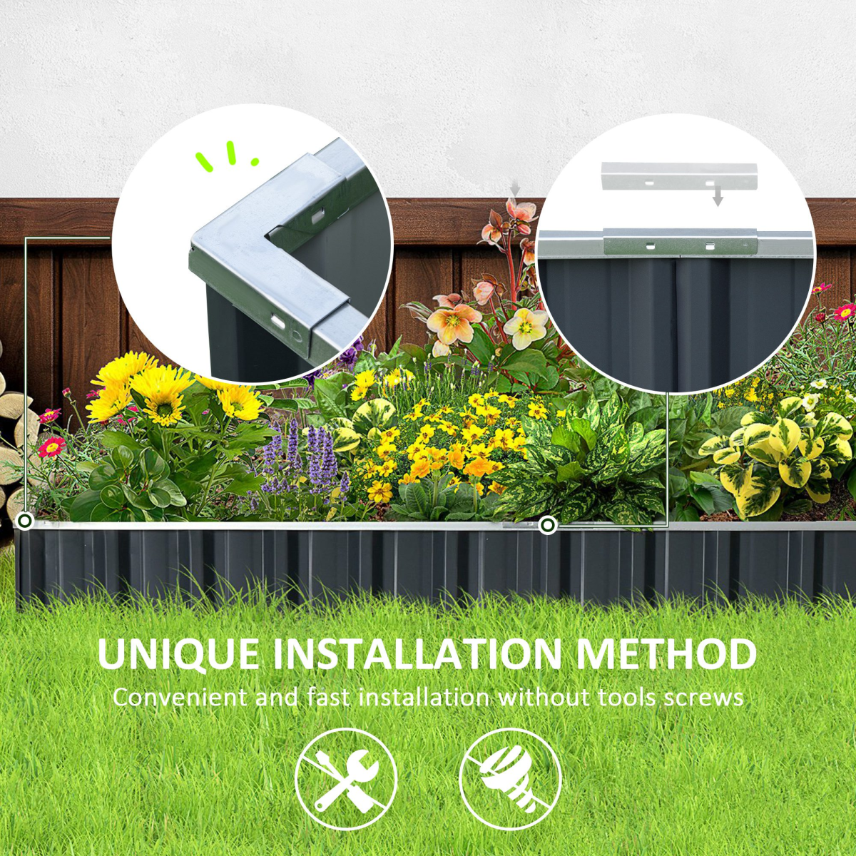 Metal Raised Garden Bed Steel Planter Box A Pairs of Glove 258cmx90cm