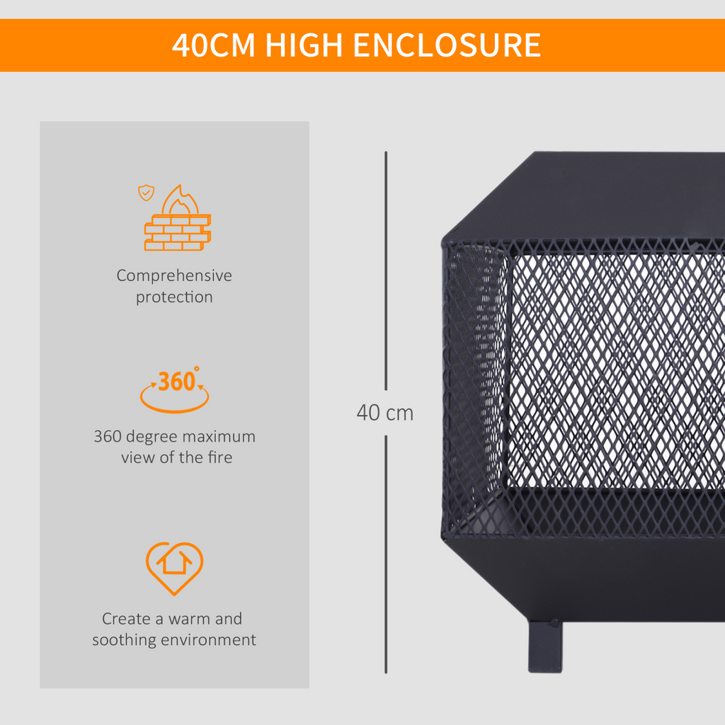 Outsunny Fire Pit, Square Shape, Steel-Black
