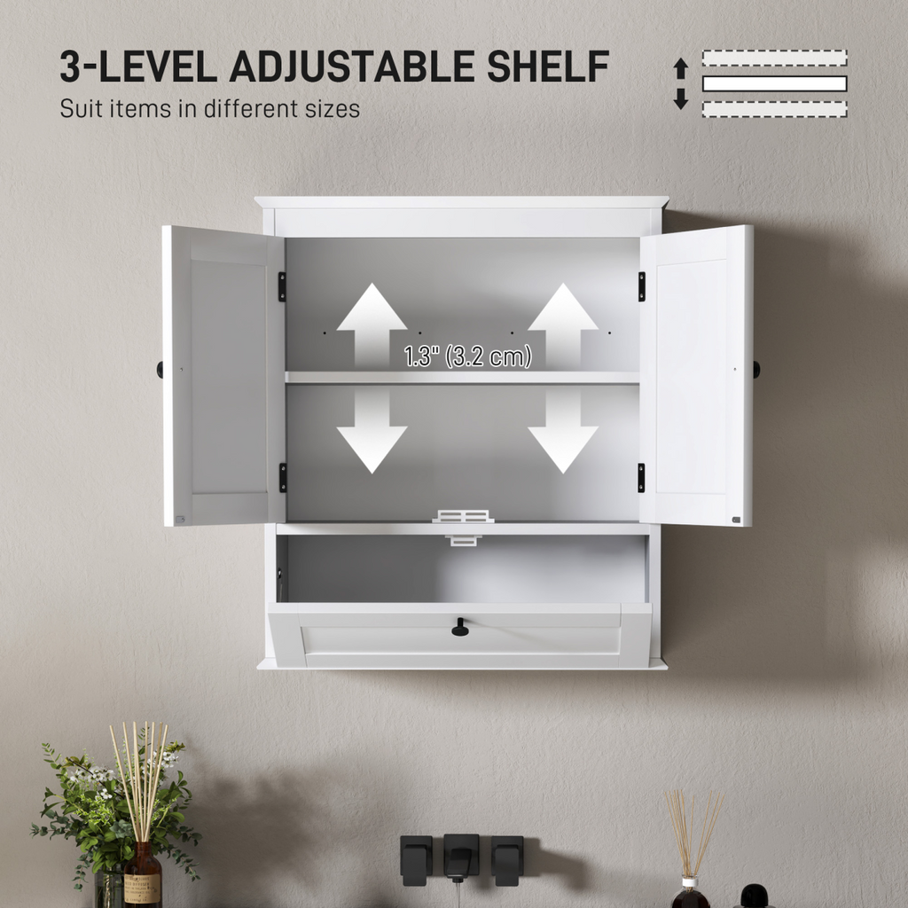 HOMCOM Bathroom Cabinet Wall Mounted with Adjustable Shelf, White