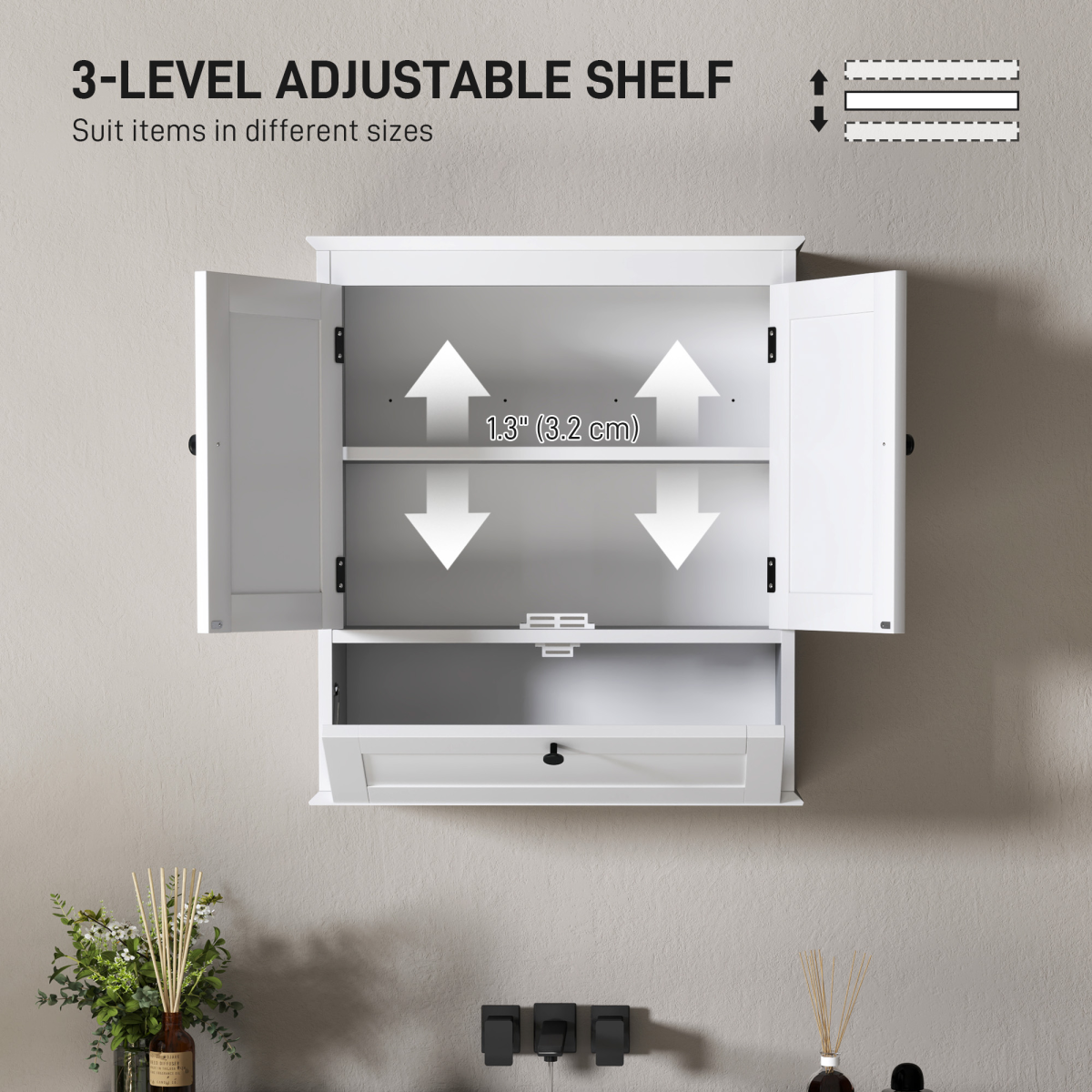 HOMCOM Bathroom Cabinet Wall Mounted with Adjustable Shelf, White