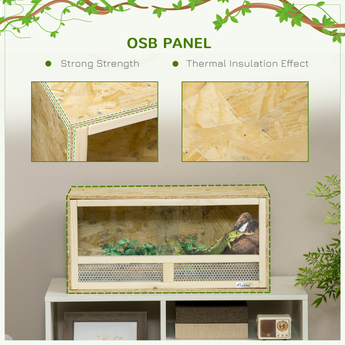 PawHut Reptile Terrarium with Transparent Sliding Doors, Breathable Mesh