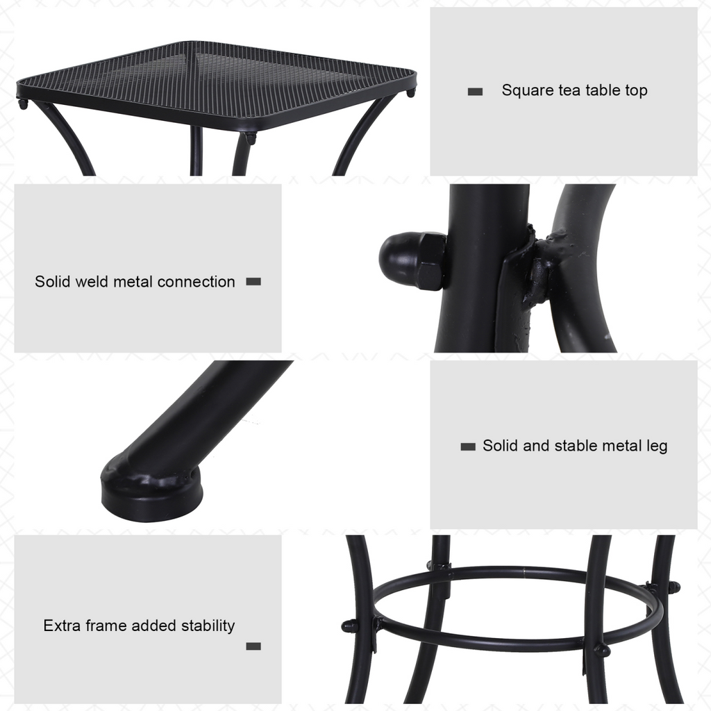 Outsunny 45cm Square Metal Outdoor Patio Bistro Table Coffee Desk Black