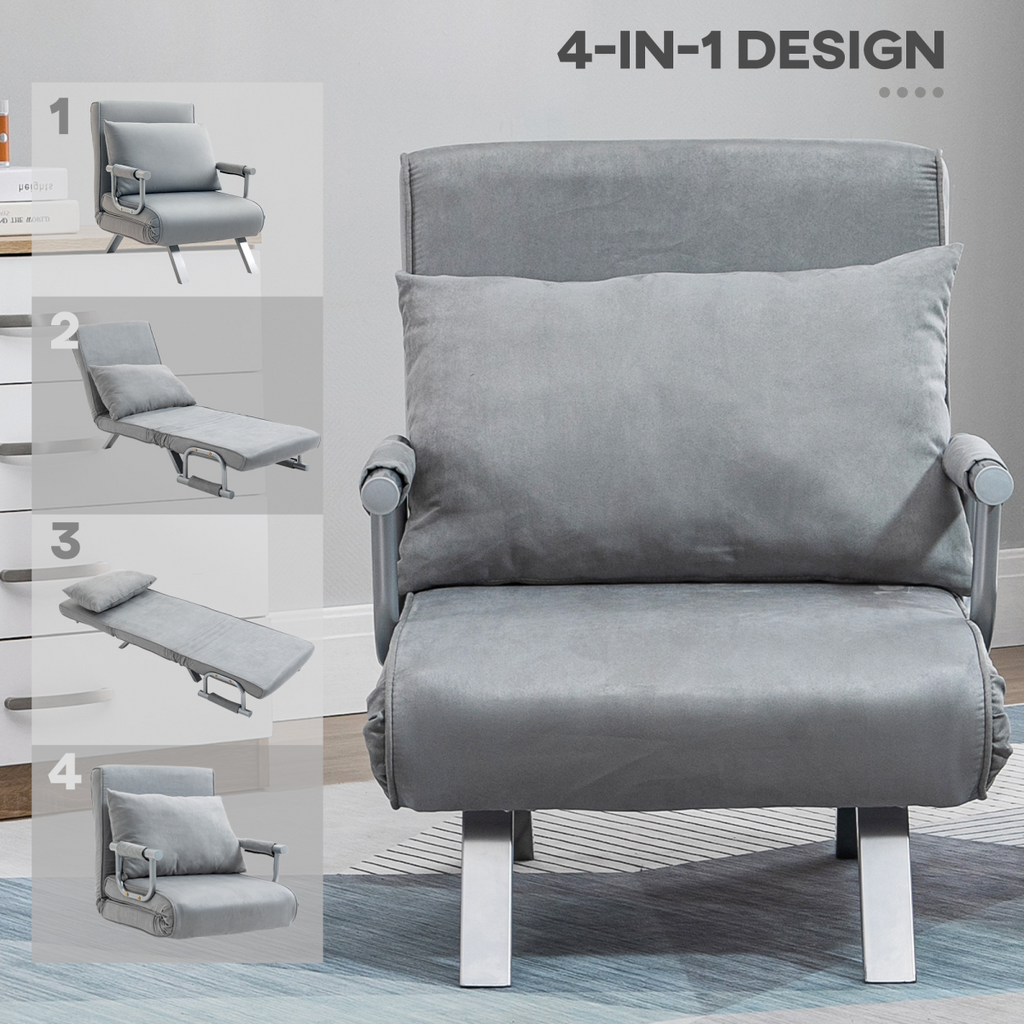 Sofa Bed Foldable Portable Armchair Sleeper Lounge  Pillow Light Grey