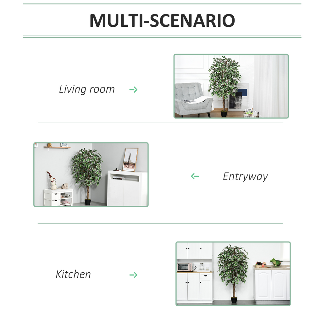 Artificial Ficus Silk Tree with Nursery Pot, Decorative Fake Plant, 160cm