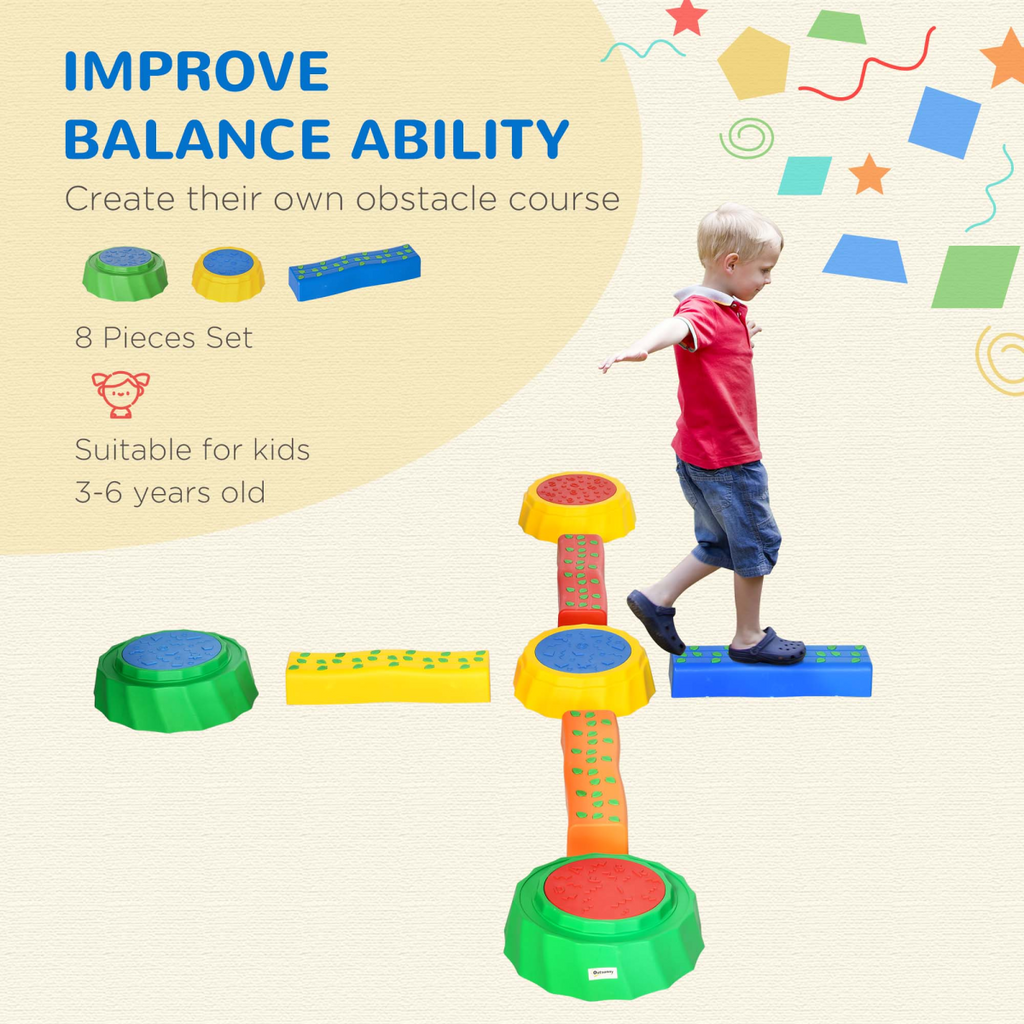 Eight-Piece Kids Stepping Stones Non-Slip Surface & Bottom, for Kids Outsunny