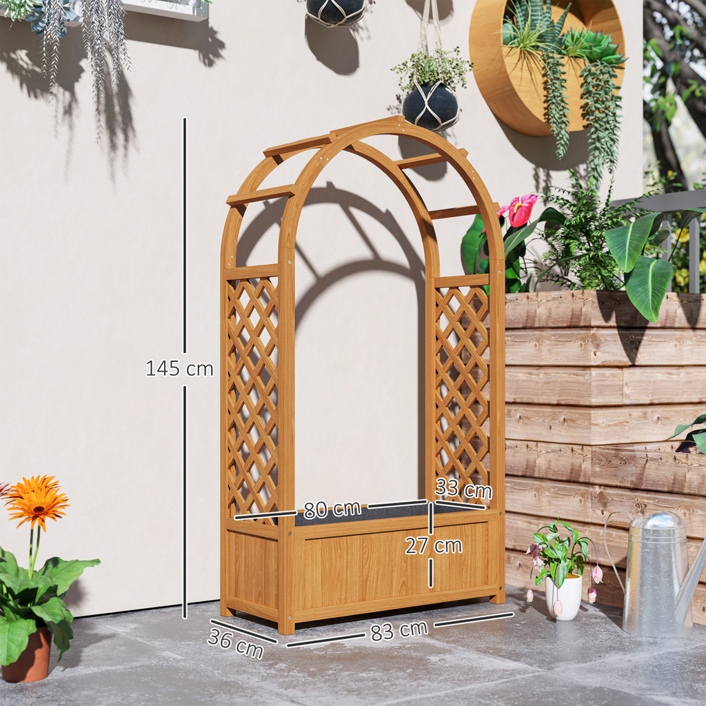 Outsunny Wooden Raised Garden Bed, Trellis Planter w/ Trellis, Fabric Liner