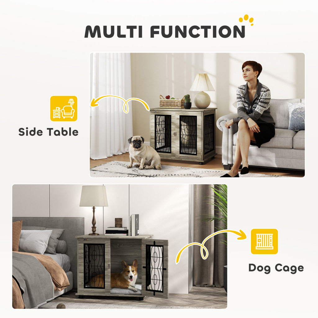 PawHut Dog Crate Furniture, End Table for Medium Dogs w/ Cushion