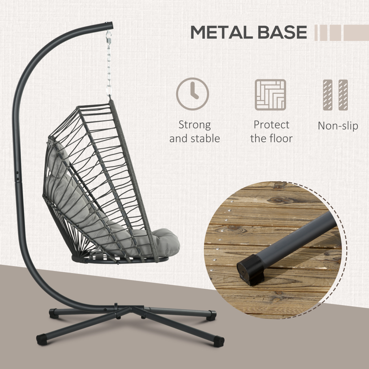 Outsunny PE Hanging Swing Chair w/ Thick Cushion, Patio Hanging Chair, Grey