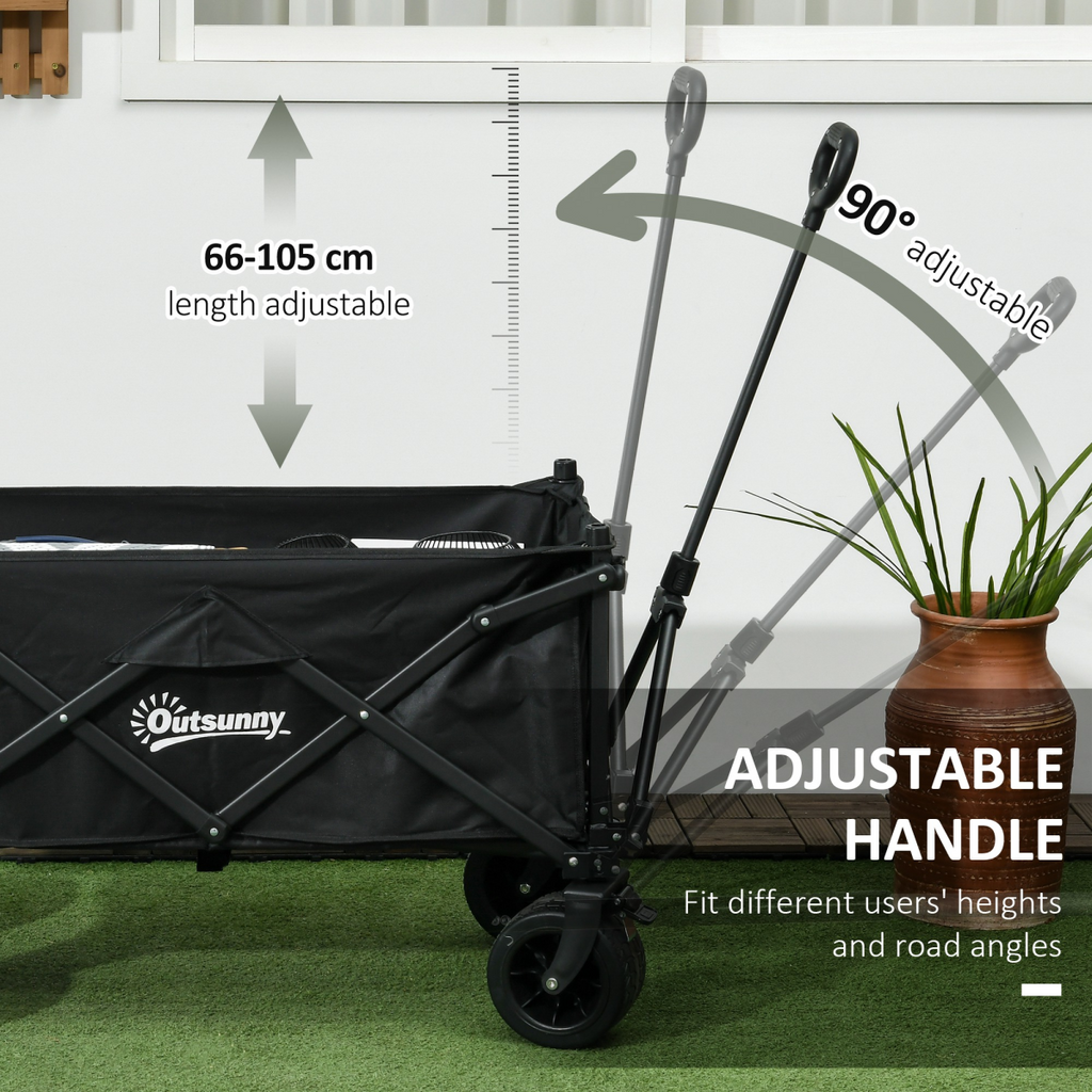 Outsunny Foldable Garden Cart, Outdoor Utility Wagon with Carry Bag, Black