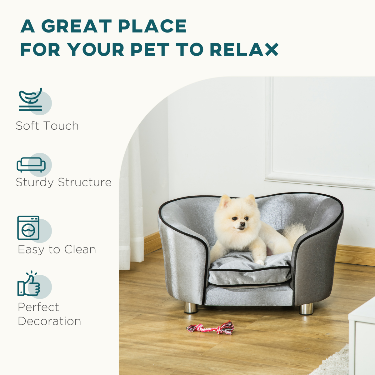 Modern Dog Sofa Couch Puppy Bed Kitten Lounge w/Storage Pocket Removable Cushion