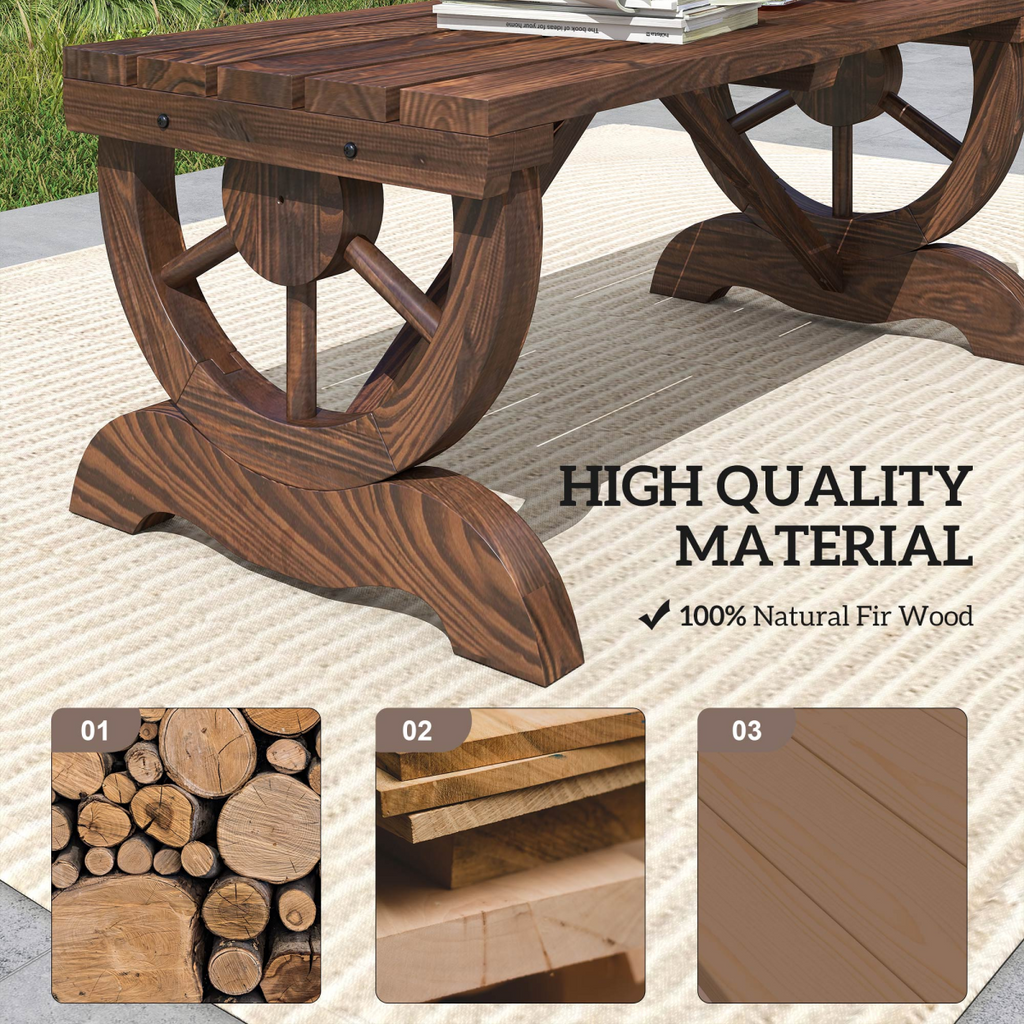 Rustic Wooden Wheel Bench 2-Person Seat - Brown Chair Loveseat Park