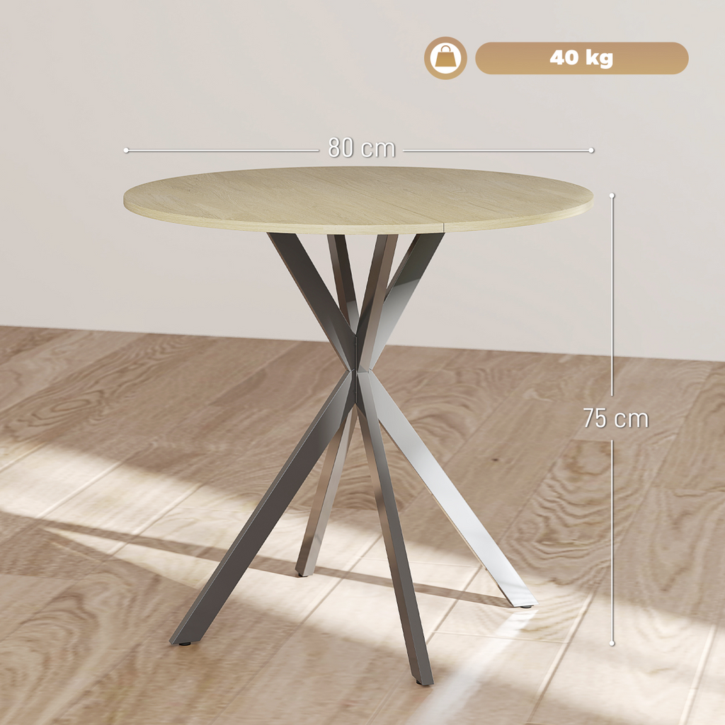 HOMCOM 80cm Round Dining Table, Industrial Kitchen Table with Steel Legs