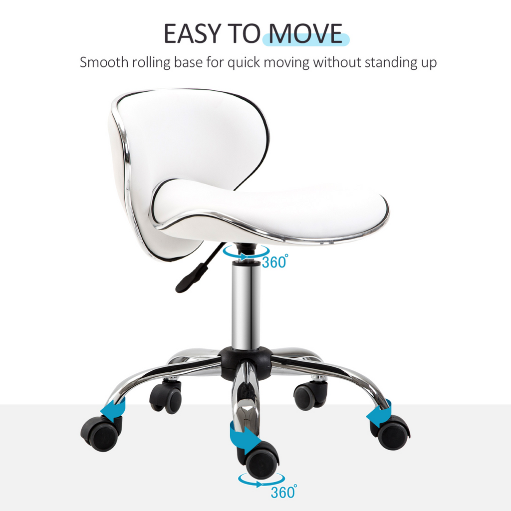 Office Chair Beauty Salon Rolling Technician Stool Chair Low Back White HOMCOM