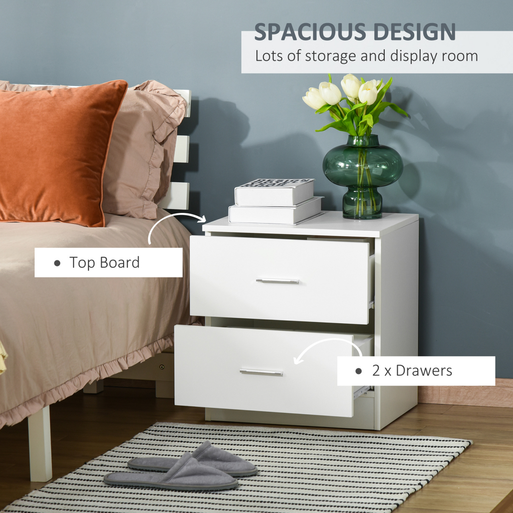 Bedside Table w/ 2 Drawers, Nightstand, Side Storage Cabinet Unit
