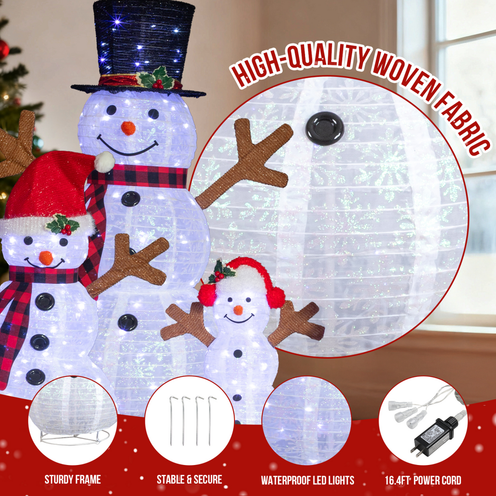 Set of 3 Lighted Snowman Family Christmas Yard Decorations